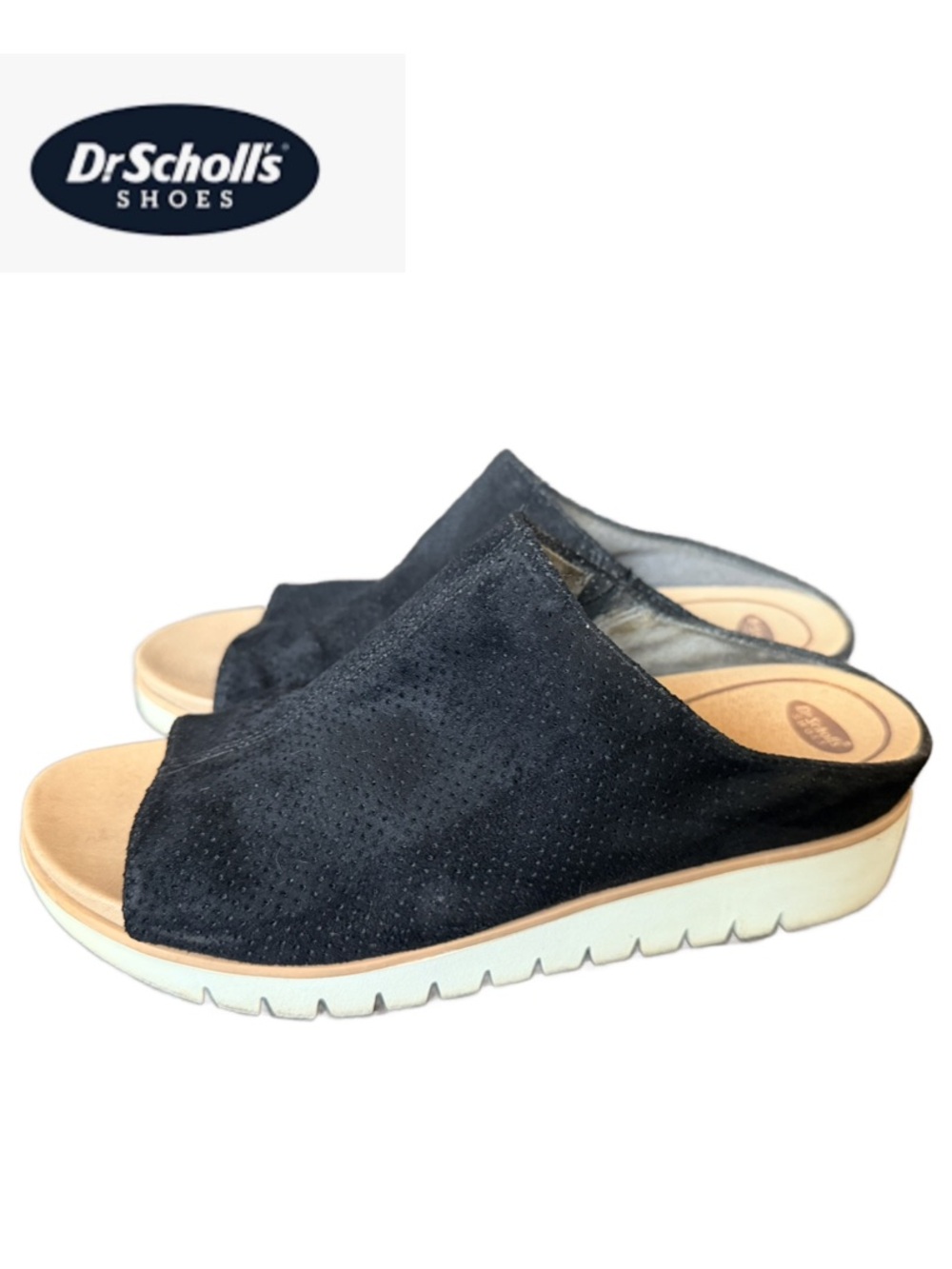 Dr. Scholl's Black Suede Open-Toe Slide Mules